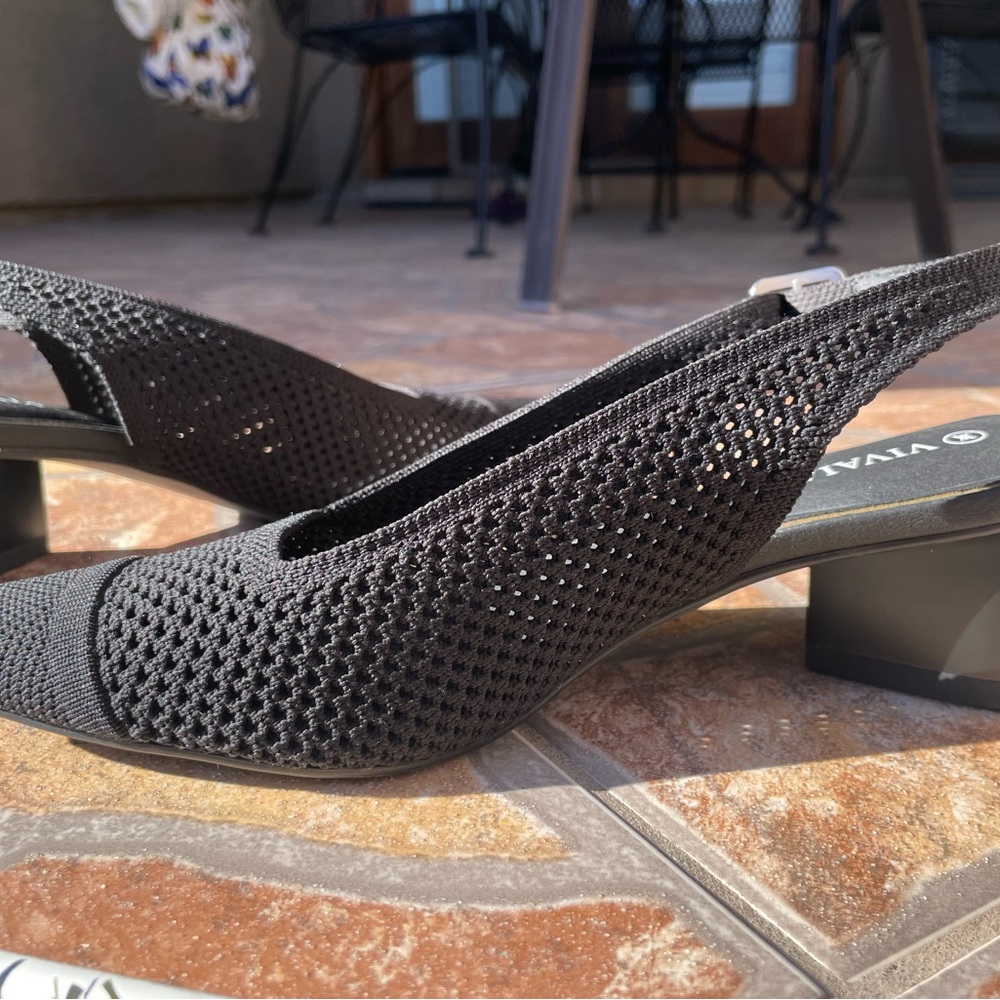 Vivaia Black Knit Margot Slingback Heels — Pointed Toe Comfort - Picture 6 of 6